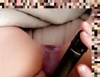Chubby 23 year old masturbates with a dildo and vibrator, double stimulation