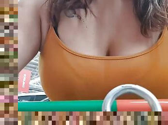 Mommy in supermarket tits worship