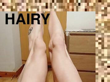 Shaving hairy legs and showing off unshaven sexy skinny legs after