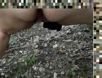 Chubby Hotwife piss in the woods