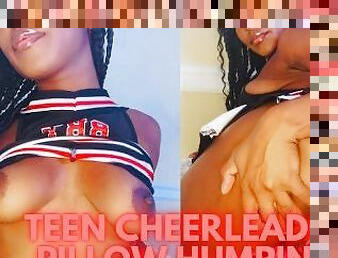 Ebony Teen Cheerleader Humps Pillow While Thinking About Her Cheer Team