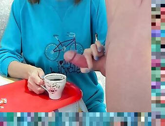 Milf Granny Drinks Coffee With Cum Taboo ,big Dick Huge Load 6 Min