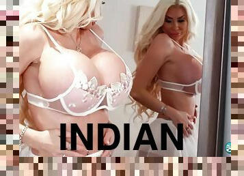 gros-nichons, masturbation, jouet, indien, culotte, blonde, lingerie, solo, jumeaux