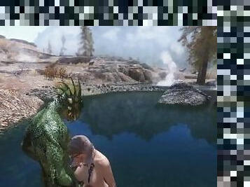 Sexy girl fucks a filthy, fish-smelling Argonian harbour boy