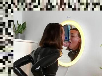 AnaKatana DEEPTHROAT TRAINING session in LATEX catsuit BONDAGE!