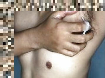 asiatique, masturbation, public, énorme-bite, branlette, ejaculation, musclé, philippine, bite