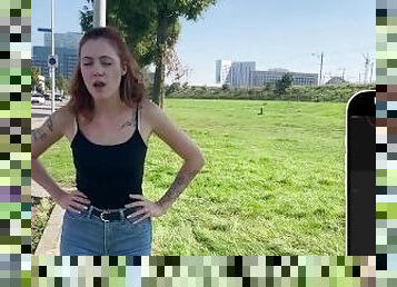 gros-nichons, masturbation, orgasme, en-plein-air, public, maigre, ados, rousse, ejaculation, fétiche