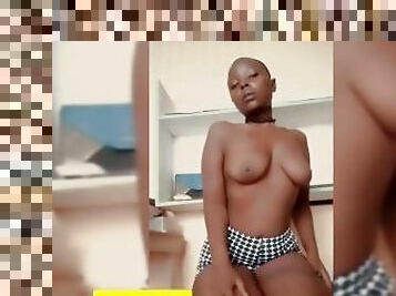 Ebony baldhead Topless sensual tits/nipples play