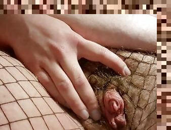 cul, gros-nichons, masturbation, amateur, bas, résille, solo