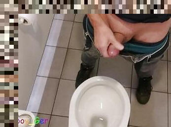 Horny at work: Jerking off and cum in the toilet at work. People also came in.