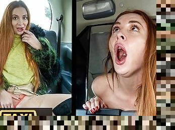 Fake Taxi Redhead MILF in sexy nylons rides a big fat dick in a taxi