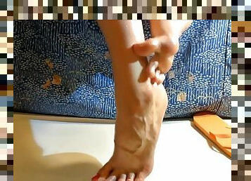 Baby oil foot massage and tickle