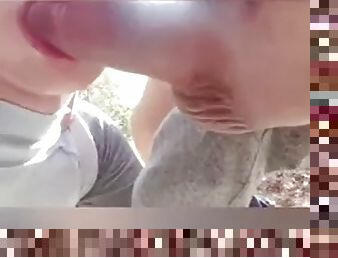 Blowjob and deep throat in the middle of the forest