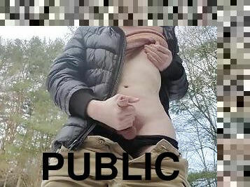 trans girl peeing and cumming outside in PUBLIC risky
