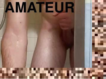 Dad has a huge cumshot in the gym shower