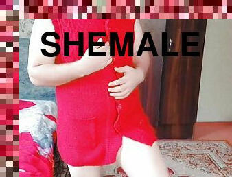 Sexy shemale transvestite princess dressed in red