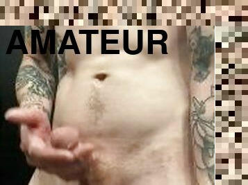 masturbation, amateur, énorme-bite, ados, secousses, sale, ejaculation, solo, tatouage, bite