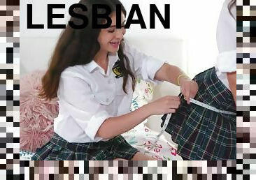 behåret, fisse-pussy, skolepige, lesbisk, teenager, universitet, uniform